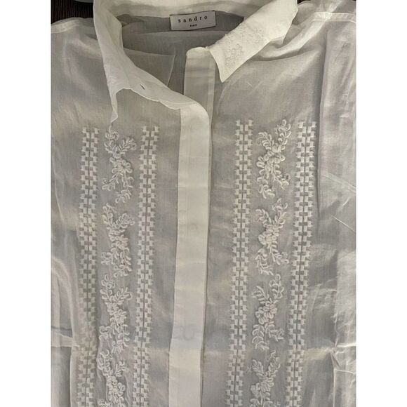 Sandro Paris Aneli Cotton Embroidered Blouse long sleeve Size 3 US 8 - Picture 7 of 7